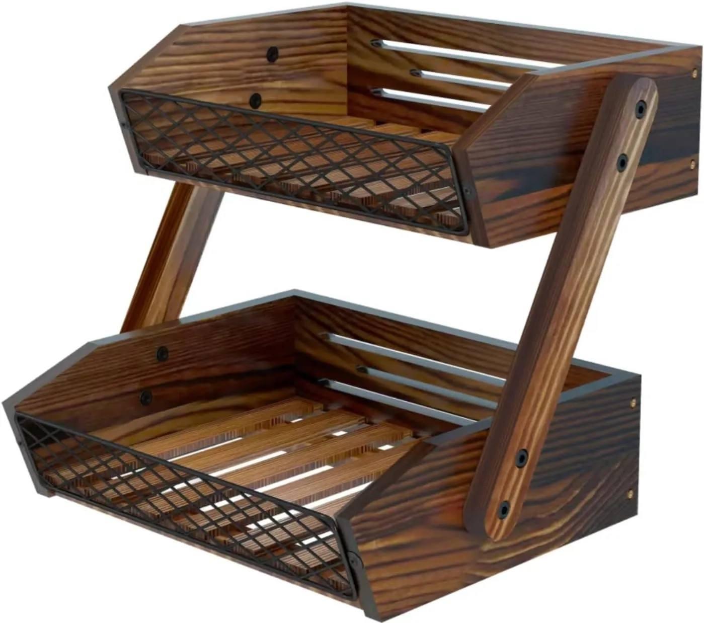 Two Tier Wooden Fruit and Vegetable Organizer YSY-QB-006