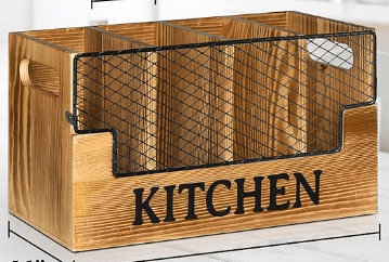 Wood  4-Grid Iron Mesh Storage YSY-YS017