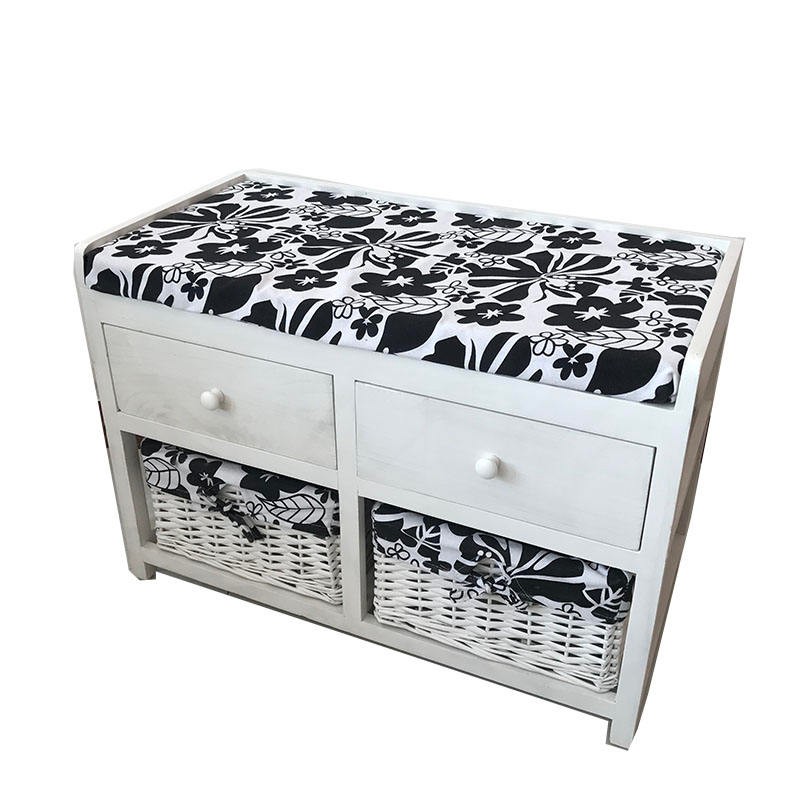 Wooden Shoe Storage Cabinet with Wicker Basket Drawers