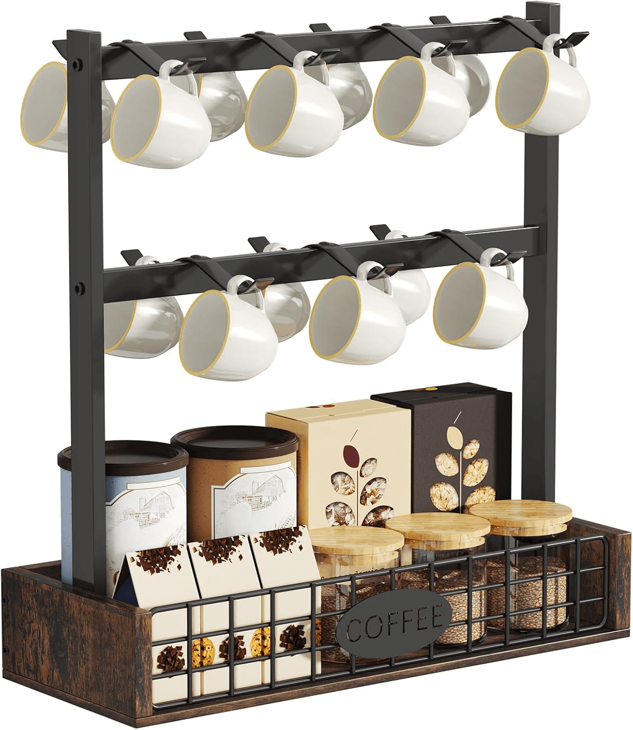 Countertop Mug Holder with 7 Hooks and Storage Base YSY-VT-004