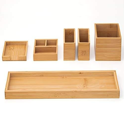 Bamboo Vanity Tray 6-PC Makeup Kitchen Desk Organizer YSY-VT-005