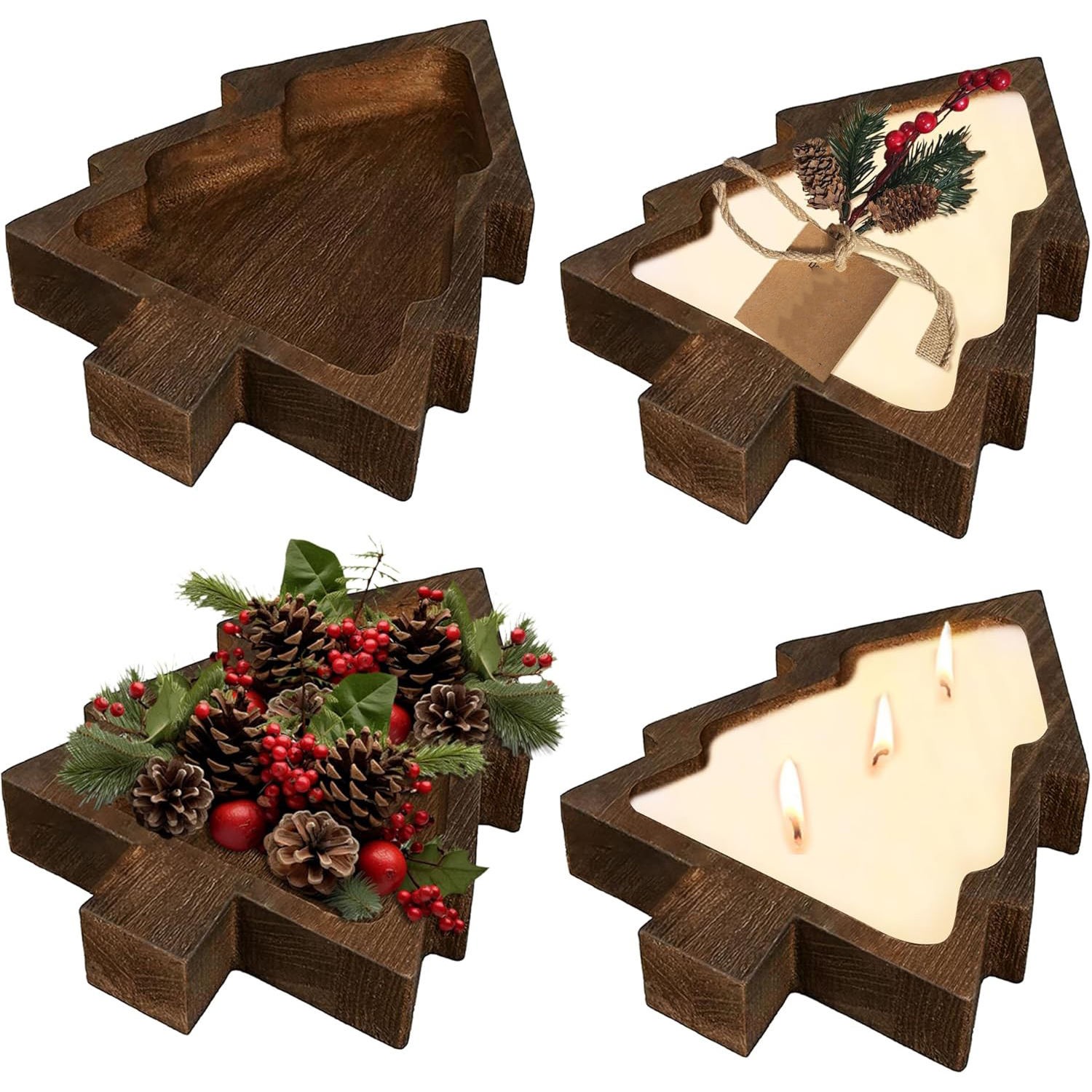 4-Piece Set Retro Design Wood Candle Tree Shaped Dough Bowls  YSY-CG-013