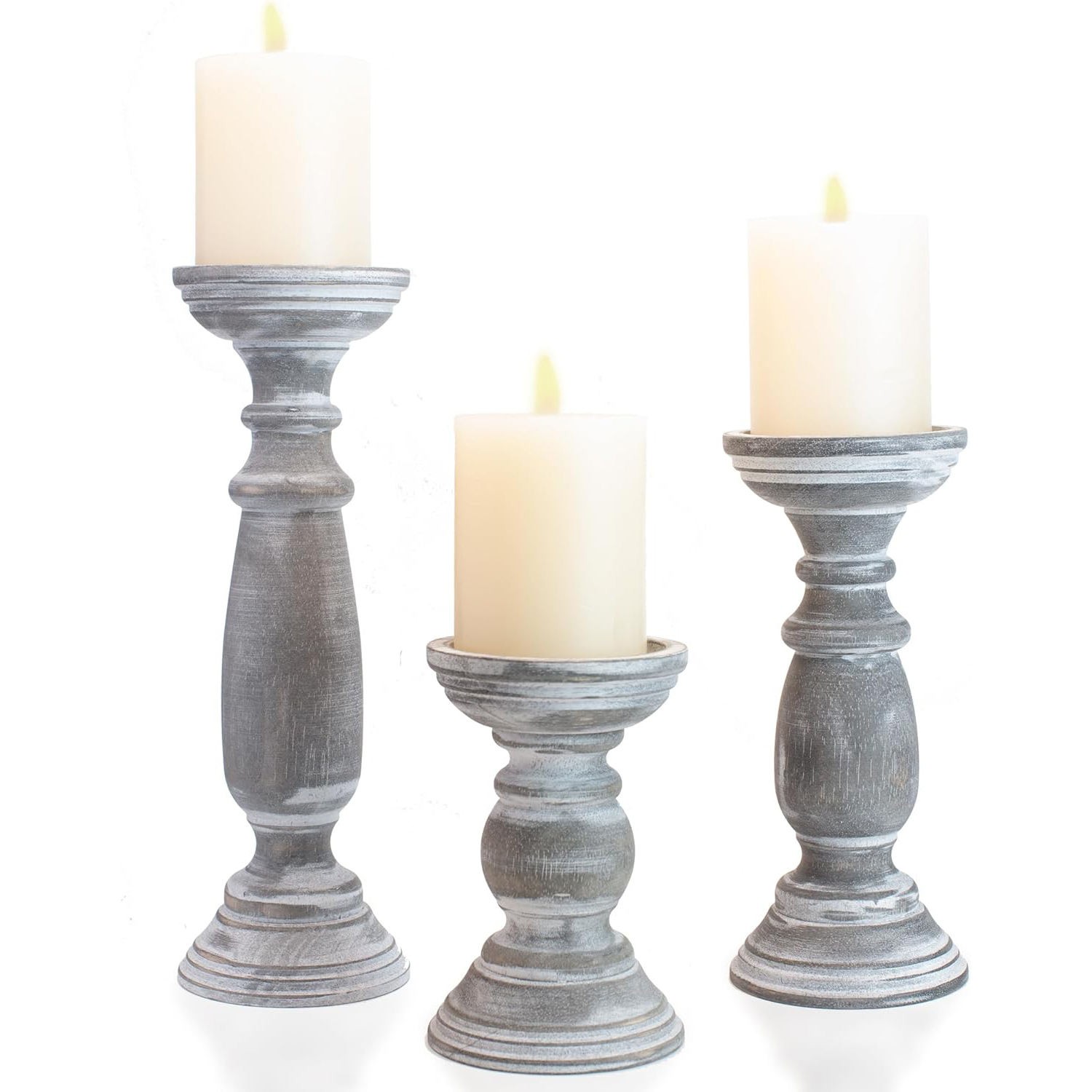 3 Piece Wooden Column Candlestick Set  YSY-CG-014