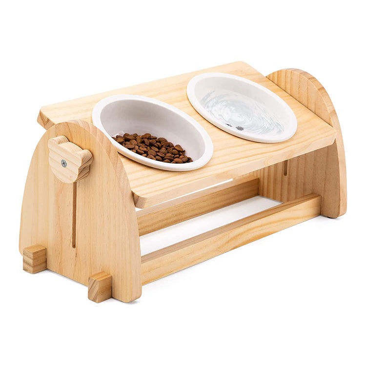 2 in 1 Wooden Bamboo Multi-Stand Raised Oval Shape Dog/Cat Food Bowl YSY-PT-002